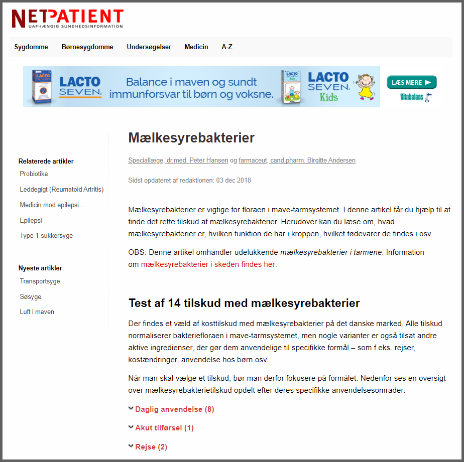 Sponsorerede annoncer på NetPatient,dk